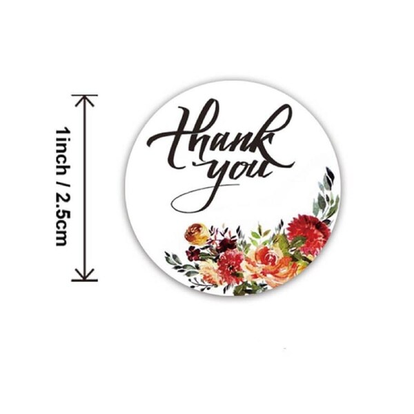 2.5cm Round White Floral Thank You Stickers 50pk