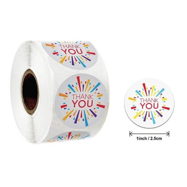 2.5cm Round Colourful Thank You Stickers 50pk