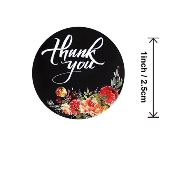 2.5cm Round Black Thank You Stickers 50pk