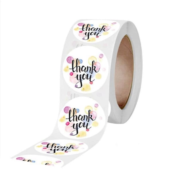2.5cm Round Colouful Bubble Thank You Stickers 50pk
