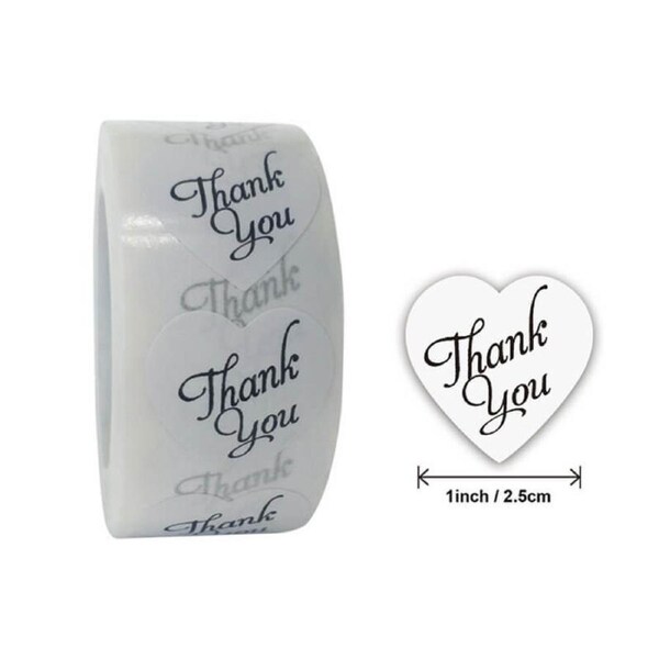 2.5cm Heart White Thank You Stickers 50pk