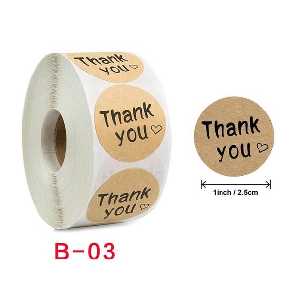 2.5cm Round Kraft Thank You Heart Stickers 50pk