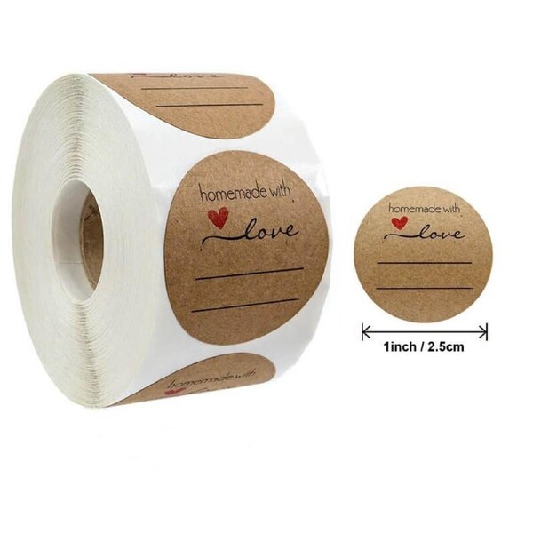 2.5cm Kraft Paper Handmade With Love Blank Stickers 50pk