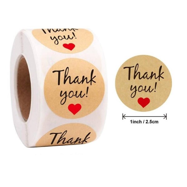 Kraft Paper Thank You Red Heart Stickers 50pk
