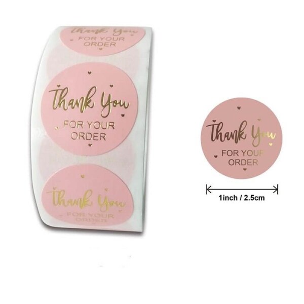 2.5cm Round Baby Pink Thank You For Your Order Stickers 50pk