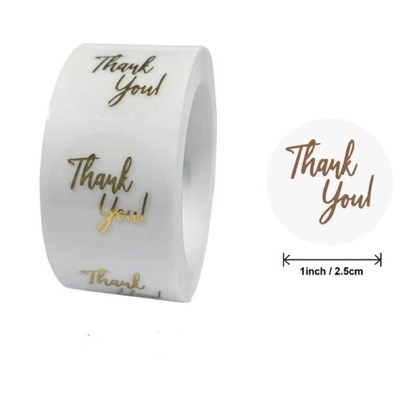 2.5cm Transparent Thank You Gold Vinyl Stickers 50pk