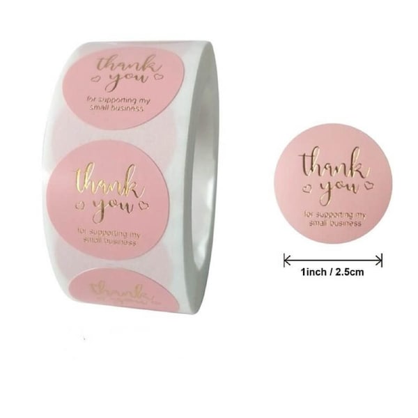 2.5cm Round Baby Pink Thank You For Supporting My Small Business Stickers 50pk