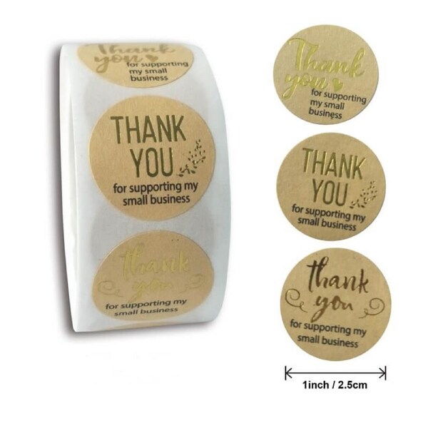 2.5cm Kraft Paper Thank You For Supporting My Small Business Gold Print Stickers 50pk