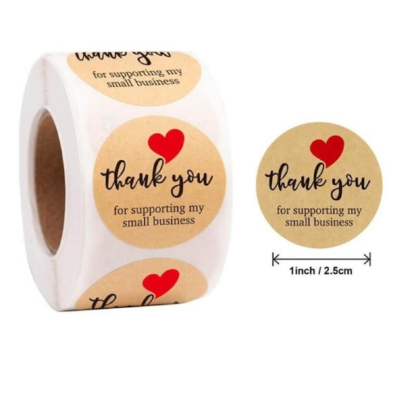 Kraft Thank You For Supporting My Small Business Red Heart Stickers 50pk