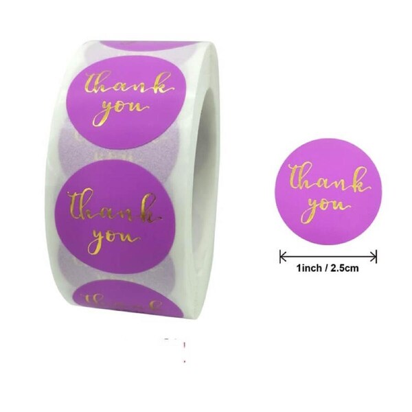 2.5cm Round Purple Thank You Gold Print Stickers 50pk