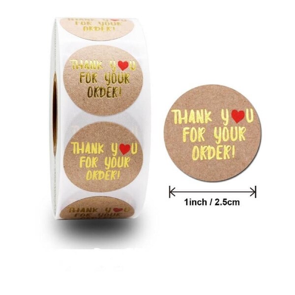 Kraft Thank You For Your Order Gold Print Stickers 50pk