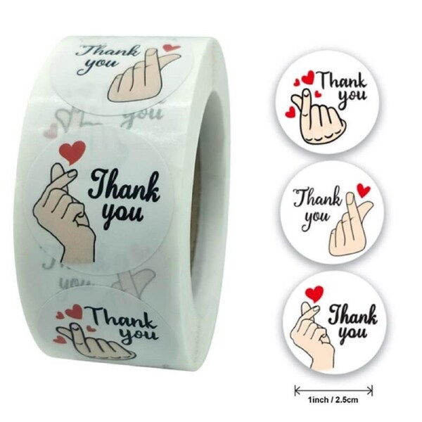 White Thank You Korean Finger Heart Stickers 50pk