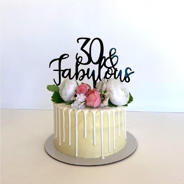 Acrylic Black '30 & Fabulous' Birthday Cake Topper