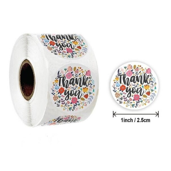 2.5cm Round Rainbow Floral Thank You Stickers 50pk