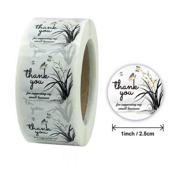 White & Green Floral Wreath Thank You Stickers 50pk