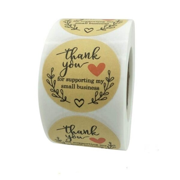 2.5cm Kraft Thank You For Supporting My Small Business Black Print Stickers 50pk