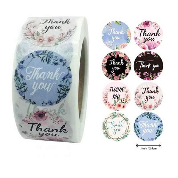 2.5cm Wreath Thank You Stickers 50pk
