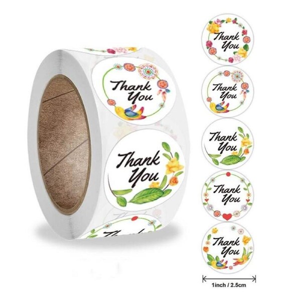 2.5cm Round Colourful Wreath Thank You Stickers 50pk