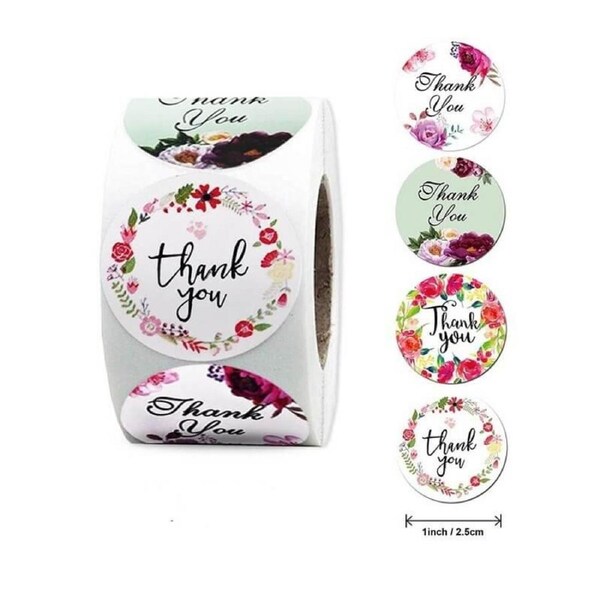 2.5cm Colourful Floral Wreath Thank You Stickers 50pk