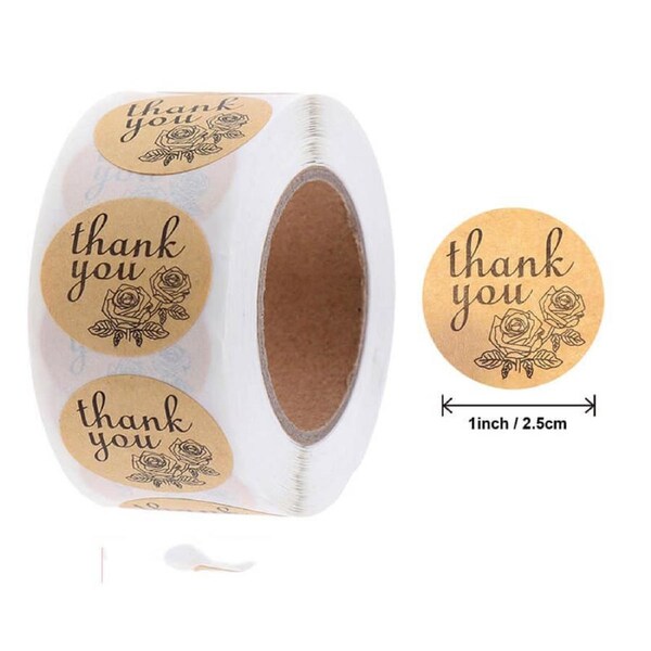 Kraft Paper Thank You Rose Flower Stickers 50pk