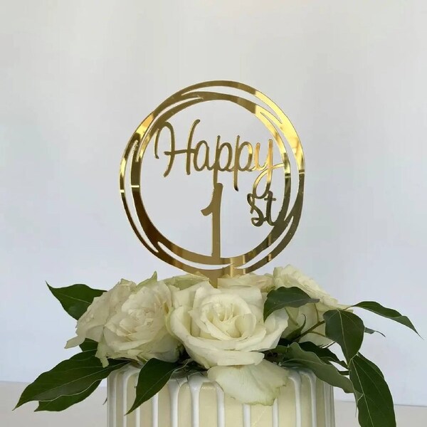 Acrylic Gold Geometric 'Happy 1st' Cake Topper