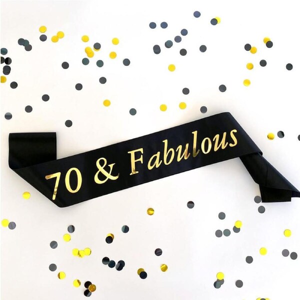 Black '70 & Fabulous' Birthday Party Sash