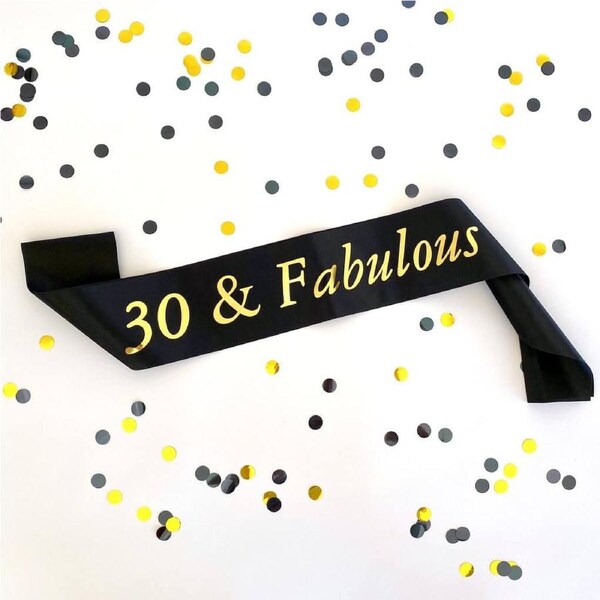 Black '30 & Fabulous' Birthday Party Sash