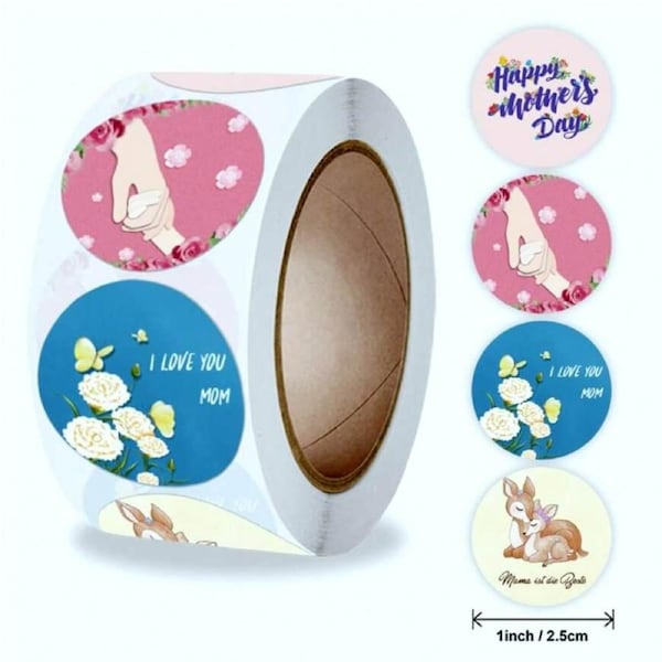 2.5cm Happy Mother's Day Paper Stickers 50pk
