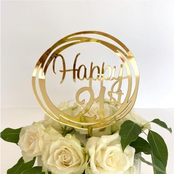 Acrylic Gold Geometric 'Happy 21st' Cake Topper