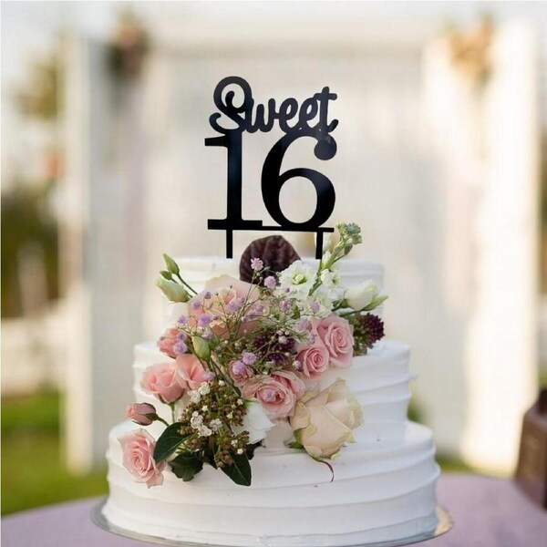 Acrylic Black 'Sweet 16' Birthday Cake Topper
