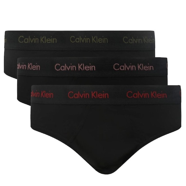 Calvin Klein Men's Cotton Stretch Hip Brief 3 Pack Underwear Black Olive/Gentle/Red Carpet S