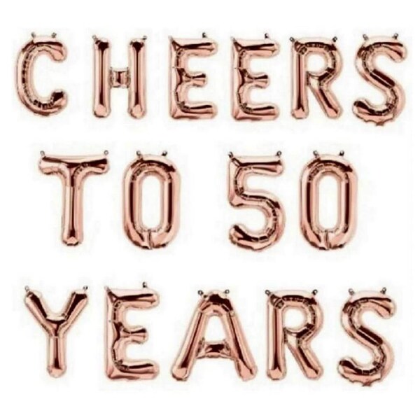 16-inch Rose Gold CHEERS TO 50 YEARS Foil Balloon Banner