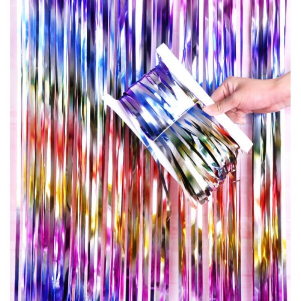 Shimmer Rainbow Tinsel Foil Fringe Rain Curtain