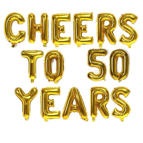 16-inch Gold CHEERS TO 50 YEARS Foil Balloon Banner