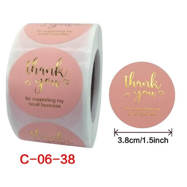 3.8cm Baby Pink Thank You For Supporting My Small Business Stickers 50pk