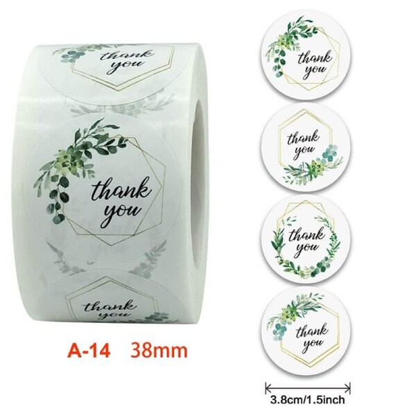 3.8cm Gemeotric Hexagon Floral Thank You Stickers 50pk