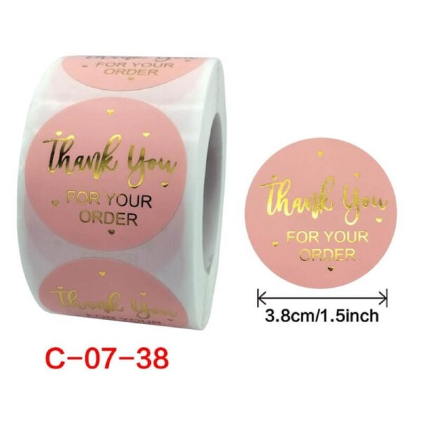 3.8cm Round Baby Pink Thank You For Your Order Stickers 50pk