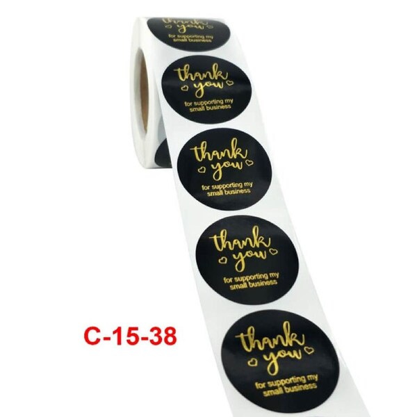 3.8cm Black Thank You For Supporting My Small Business Stickers 50pk