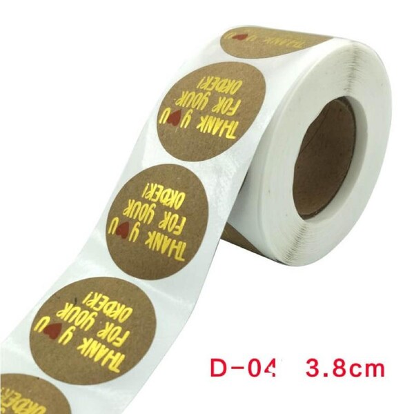 3.8cm Round Kraft Thank You For Your Order Gold Print Stickers 50pk