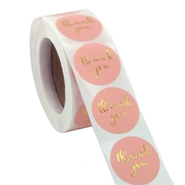 3.8cm Round Baby Pink Thank You Business Stickers 50pk
