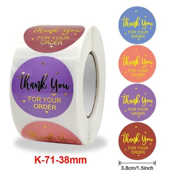 3.8cm Thank You For Your Order with Hearts Stickers - 4 Designs 50pk