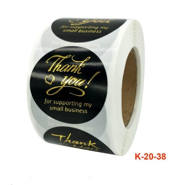 3.8cm Black Thank You For Your Supporting My Business Stickers 50pk
