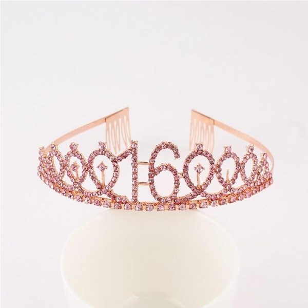 Rose Gold Metal Rhinestone Happy 16th Birthday Tiara