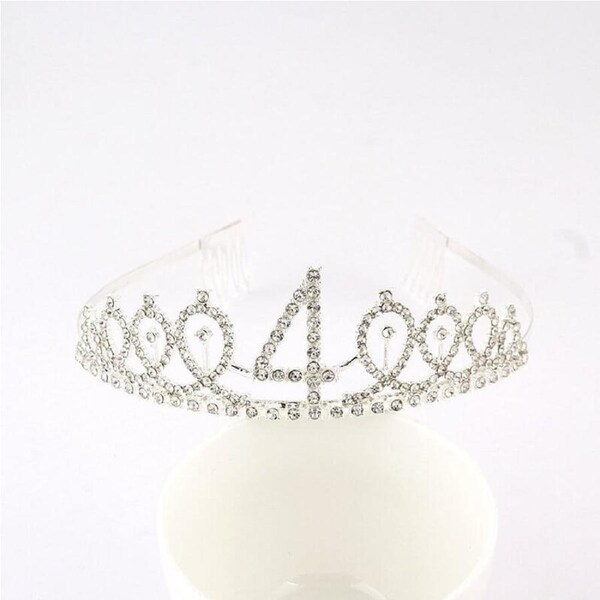 Silver Metal Rhinestone Happy 4th Birthday Tiara