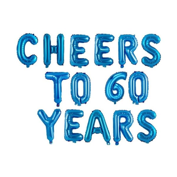 16-inch Blue CHEERS TO 60 YEARS Foil Balloon Banner