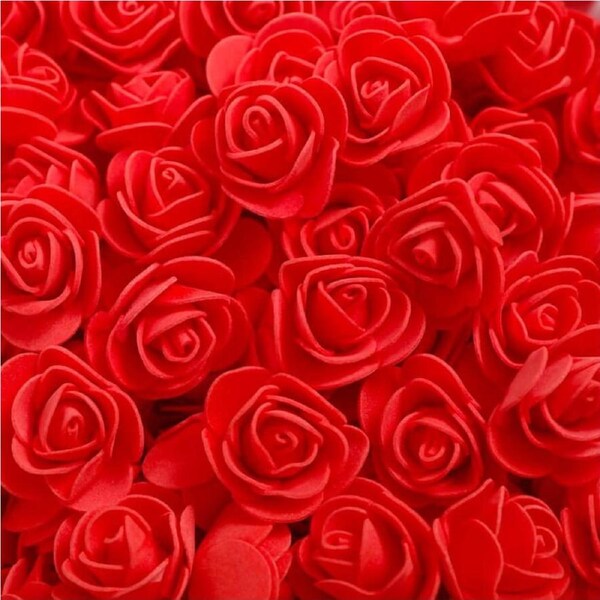 100pcs Artificial FOAM Rose Flower Heads - Red