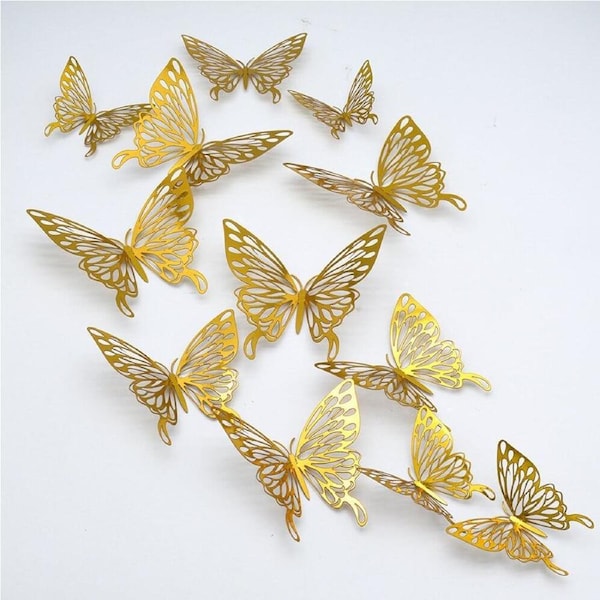 3D Paper Butterfly Wall Stickers 12pk - Metallic Gold