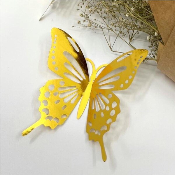 3D Paper Butterfly Wall Stickers 12pk - Metallic Gold
