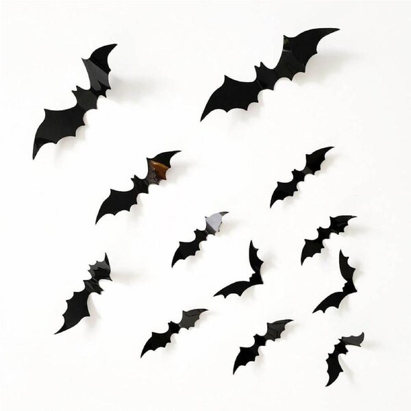 3D Removable Plastic Black Bat Wall Stickers 12pk