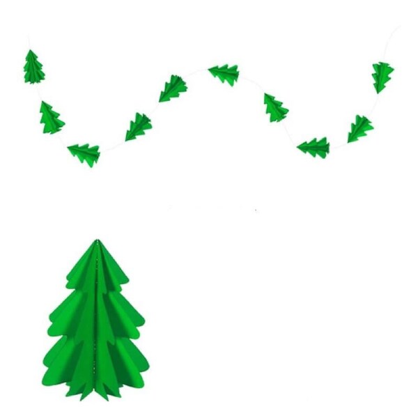 2m 3D Matte Green Christmas Tree Paper Garland